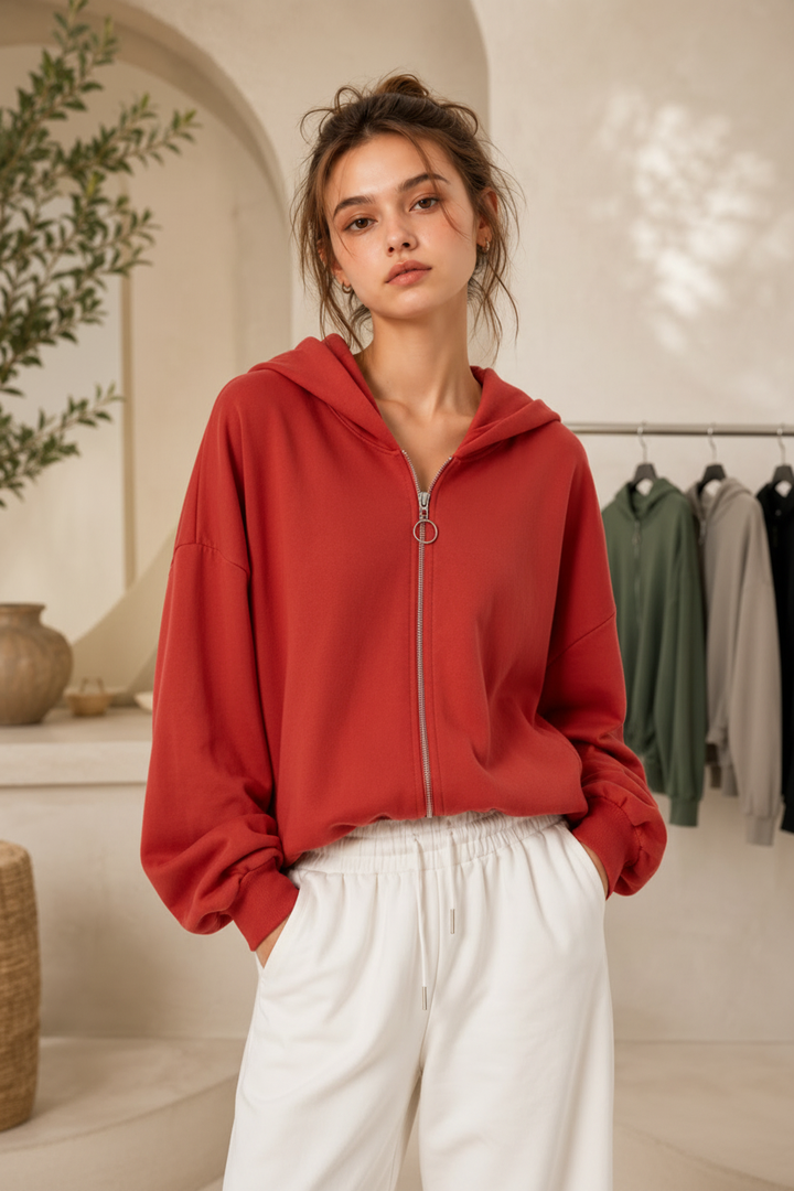 Éloise Zip Hoodie – Rot