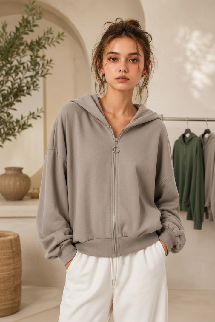 Éloise Zip Hoodie – Taupe