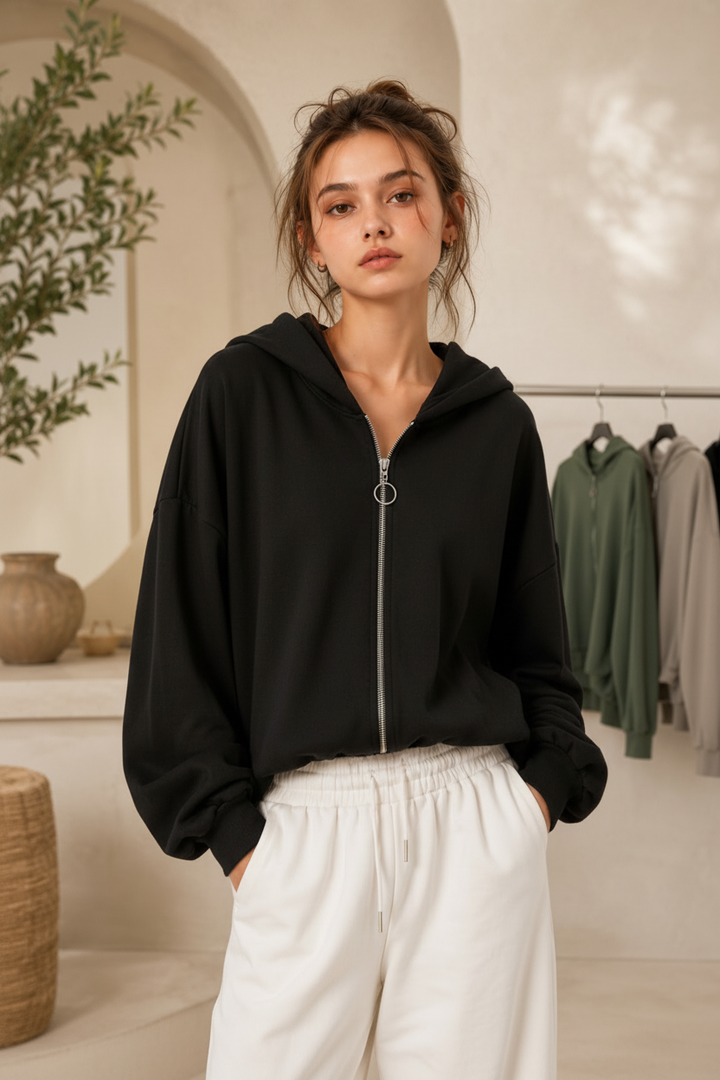 Éloise Zip Hoodie – Schwarz