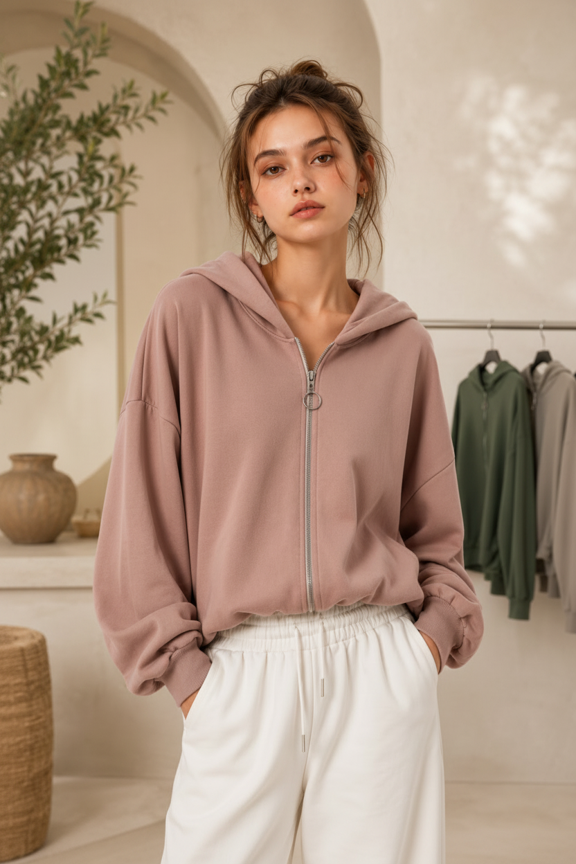 Éloise Zip Hoodie – Altrosa