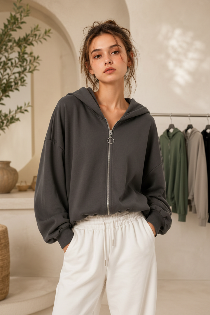 Éloise Zip Hoodie – Anthrazit