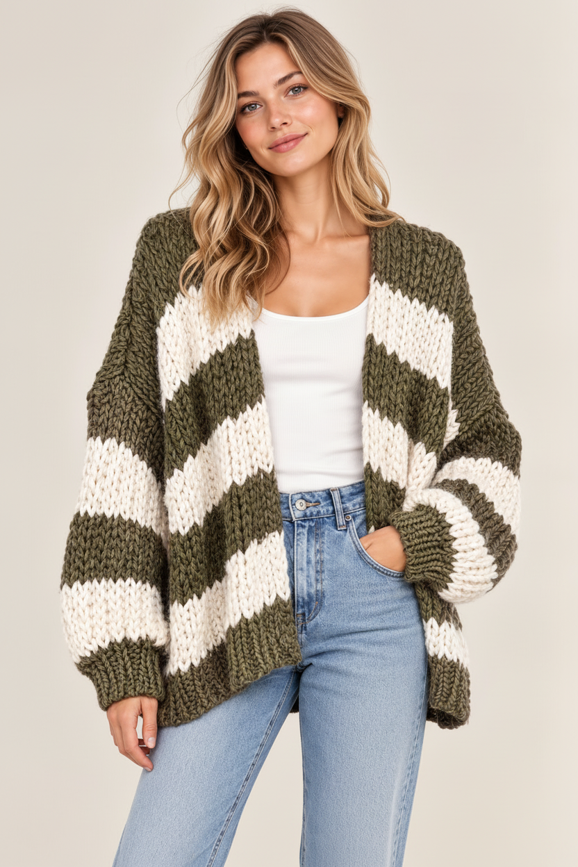 Damen Oversize Grobstrick Cardigan gestreift | Cleo