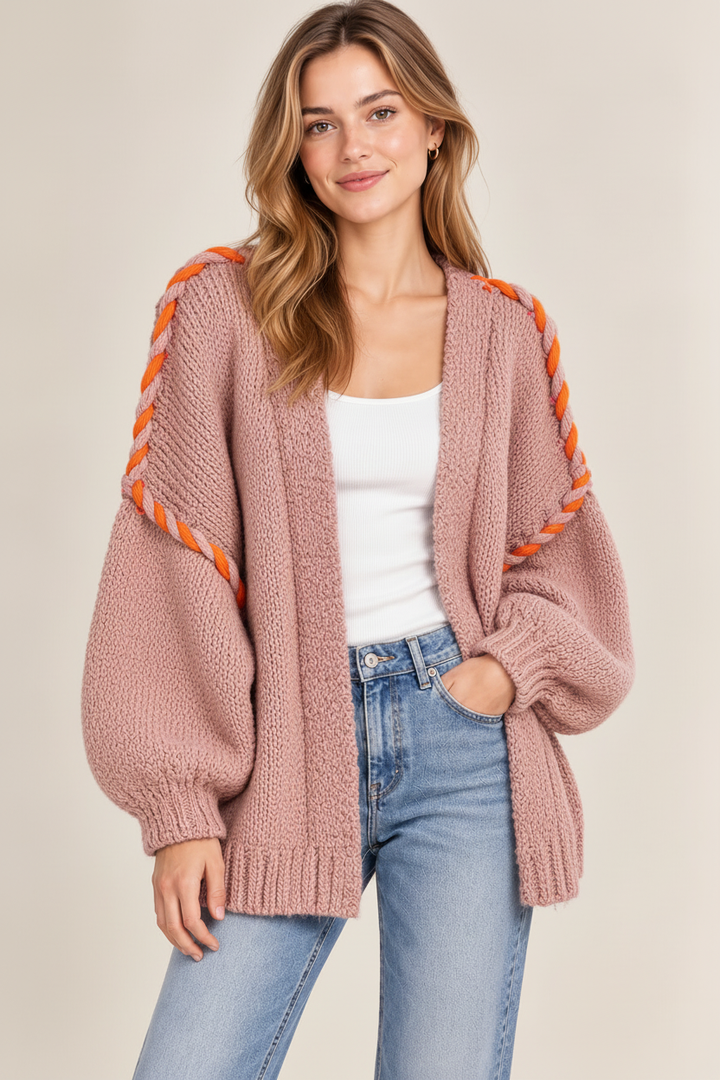 Malia Oversize Strickcardigan Damen mit Kontrastdetails