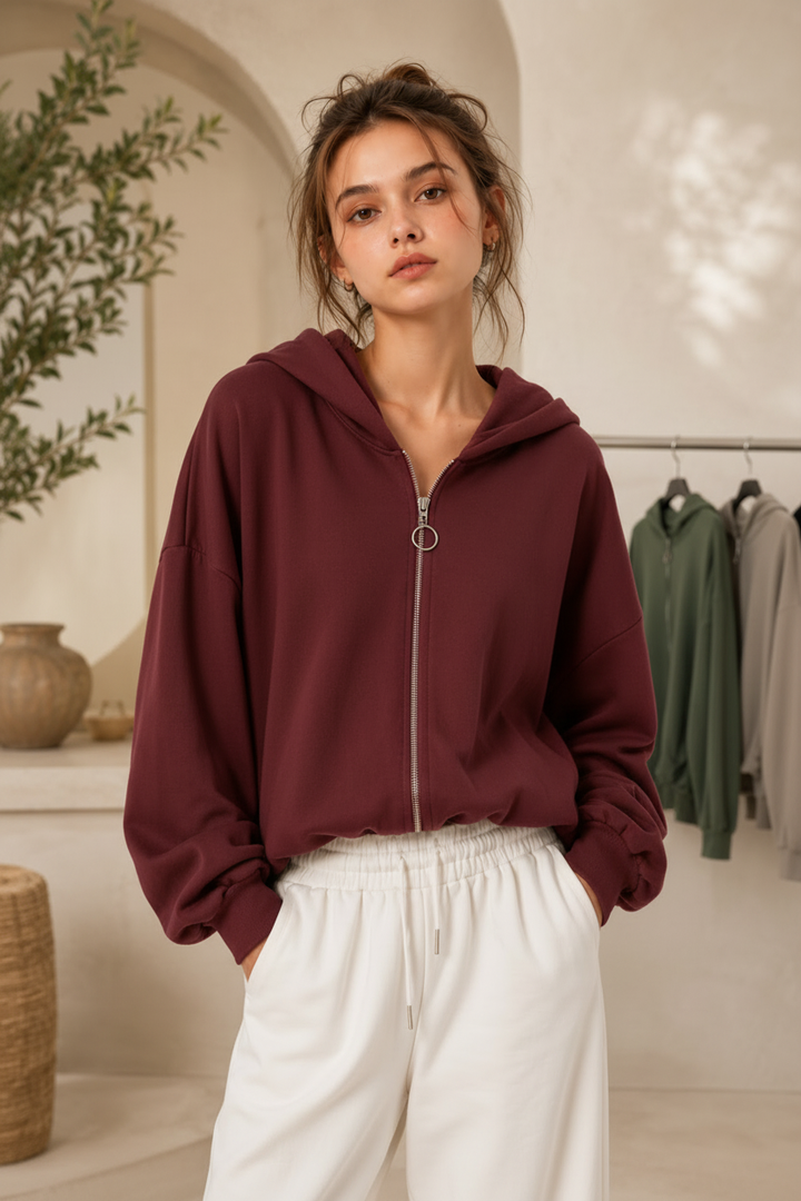 Éloise Zip Hoodie – Bordeaux