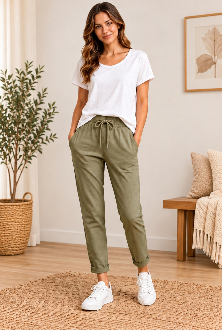 Damen Baumwollhose Elina in Khaki