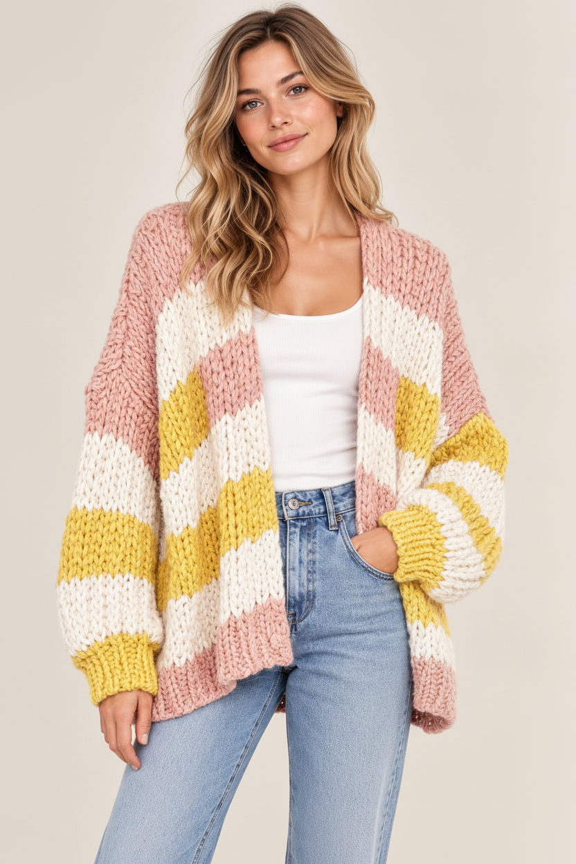 Damen Oversize Grobstrick Cardigan gestreift | Cleo