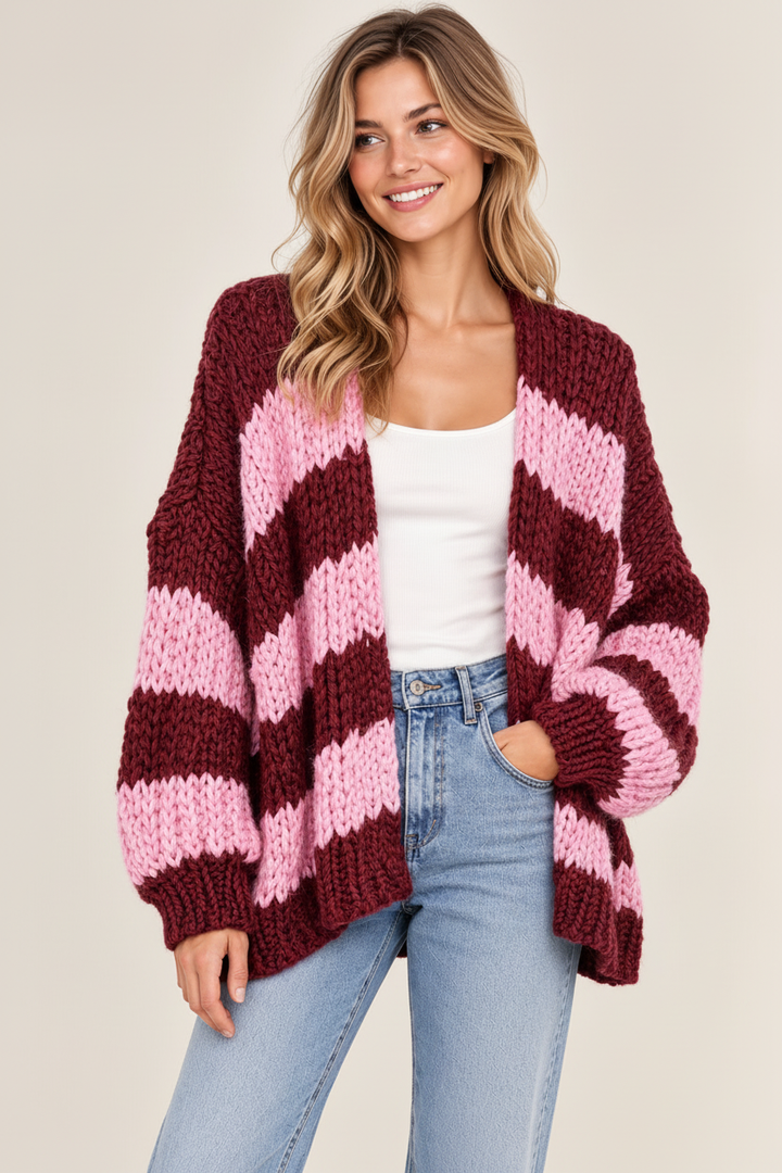 Damen Oversize Grobstrick Cardigan gestreift | Cleo