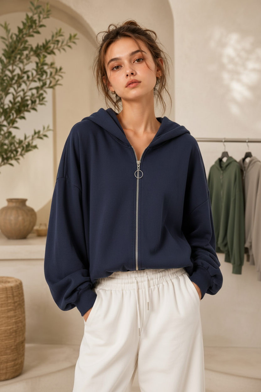 Éloise Zip Hoodie – Marine